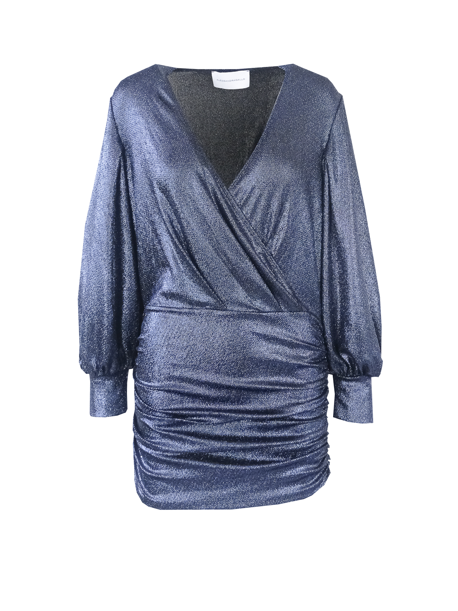 MIA -  v-neck dress with long sleeve in blue lurex