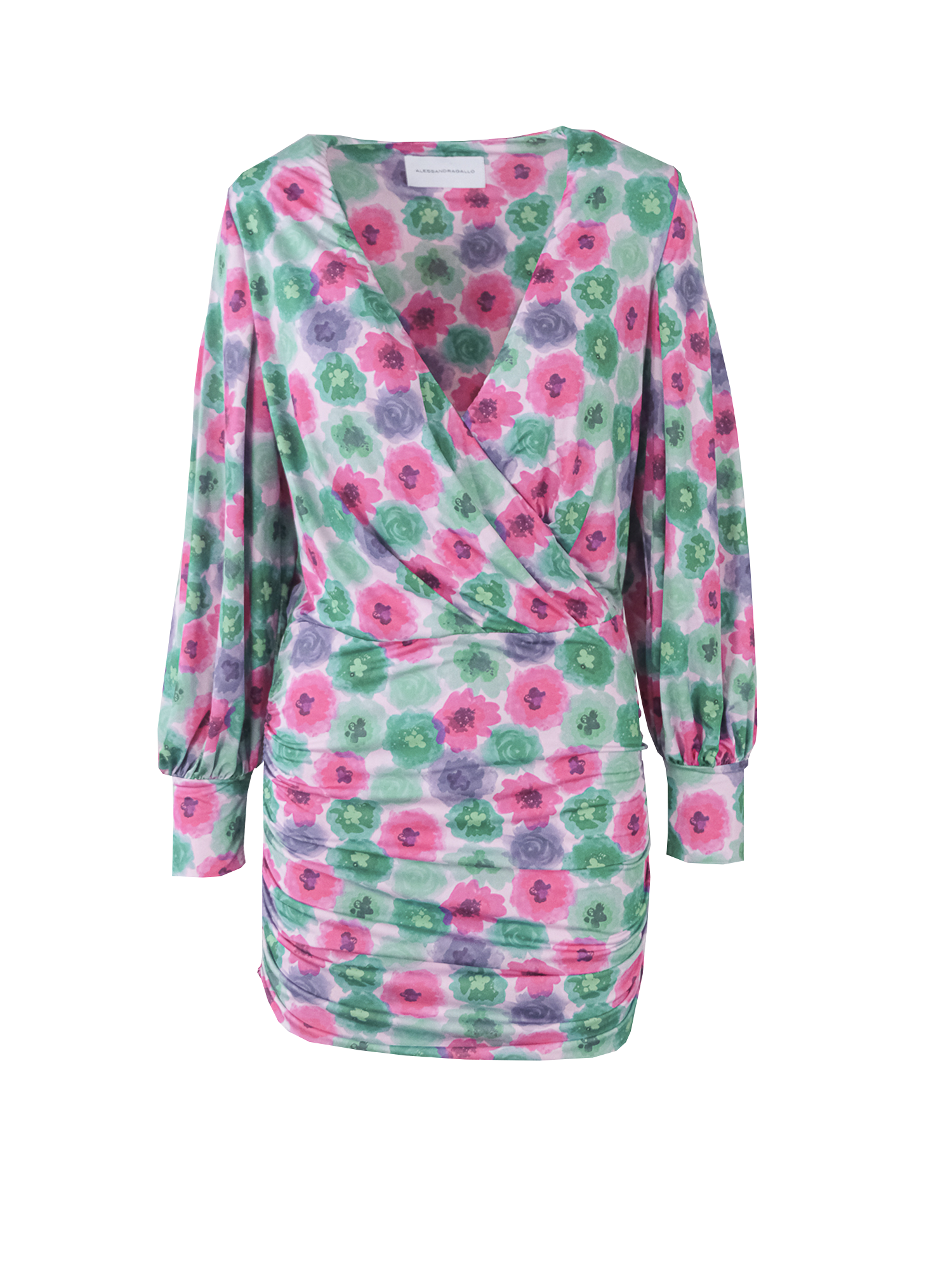 MIA -  v-neck dress with long sleeve in print peonies lycra