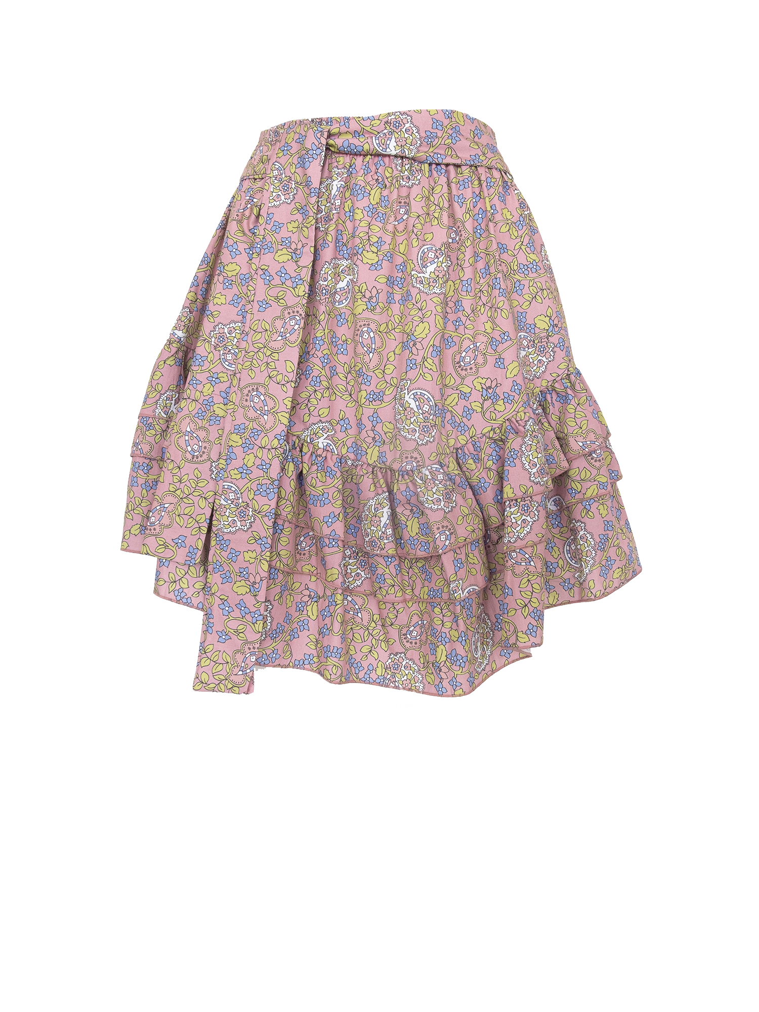 MARGHERITA - skirt with belt and volant in cotton Butchart print