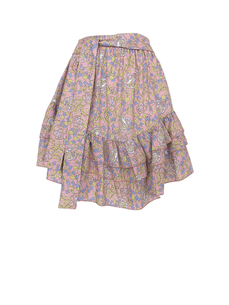 MARGHERITA - skirt with belt and volant in cotton Butchart print