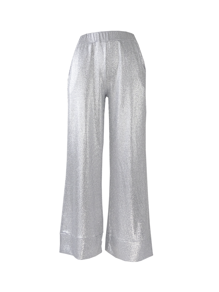 AIDA - palazzo trousers with side pockets in silver lurex