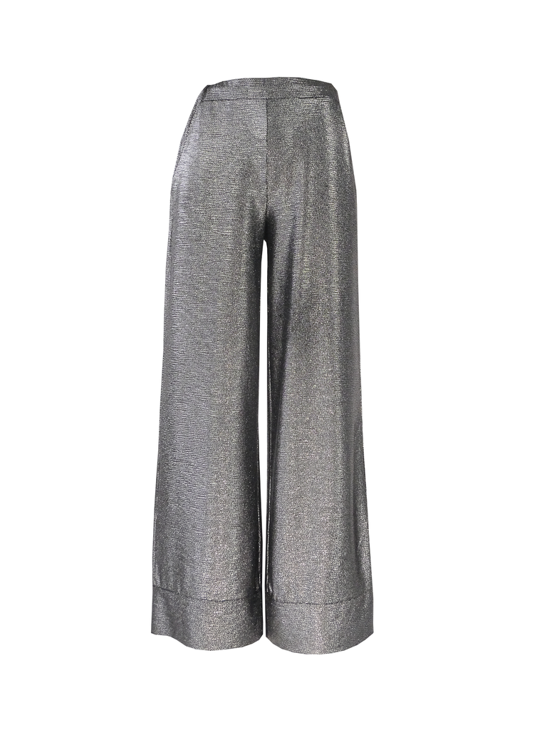 AIDA - palazzo trousers with side pockets in charcoal grey lurex