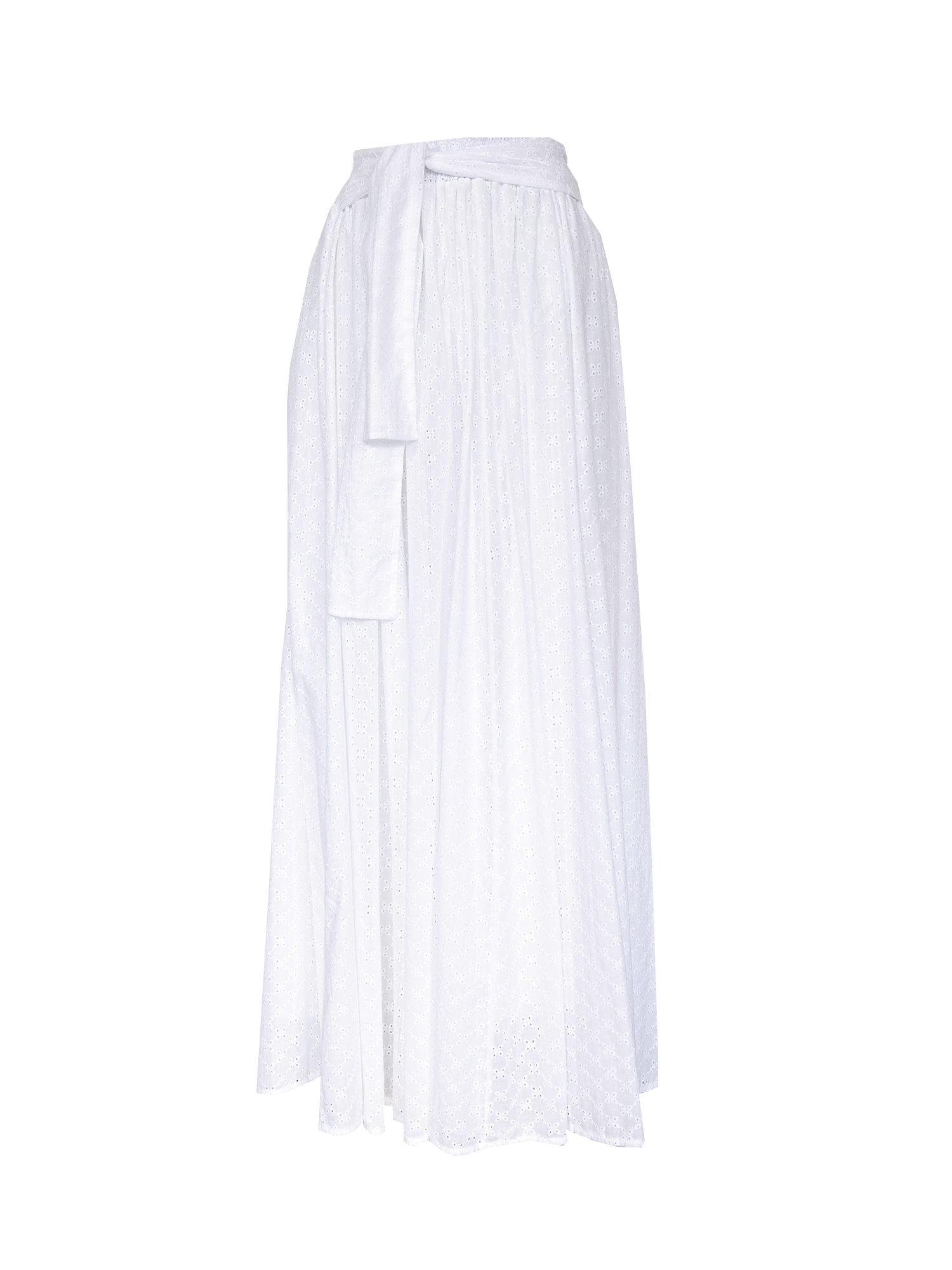 FIORDALISA - long and wide skirt with belt in cotton broderie anglaise