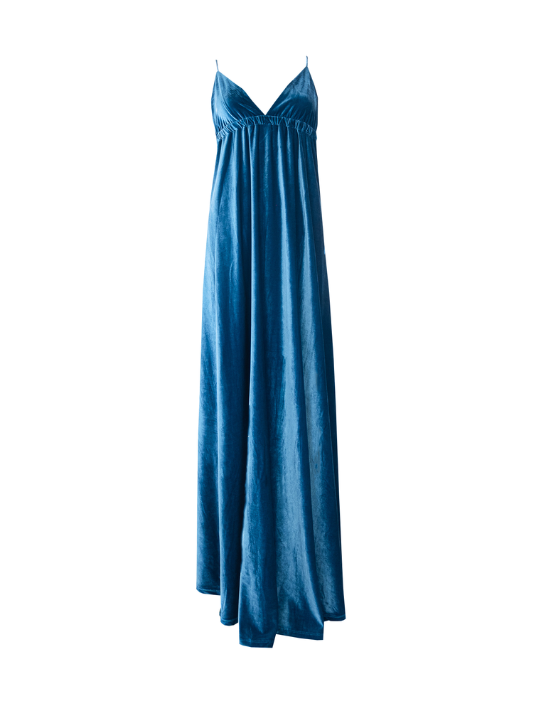 MICOL - long cross back dress in teal chenille