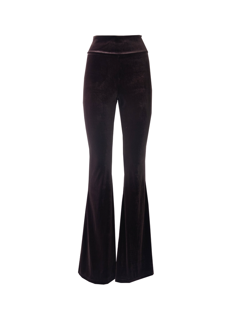 LOLA - flared trouser with high waist in brown chenille