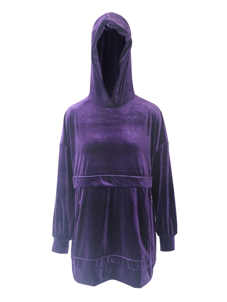 LUCY - Hoodie over with pockets in purple chenille
