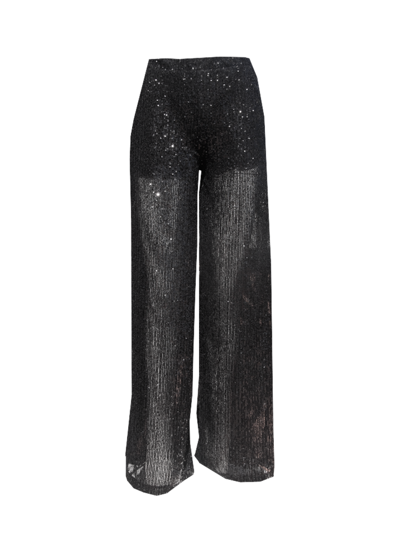 MAXIE - palazzo trousers with side pockets in black sequins
