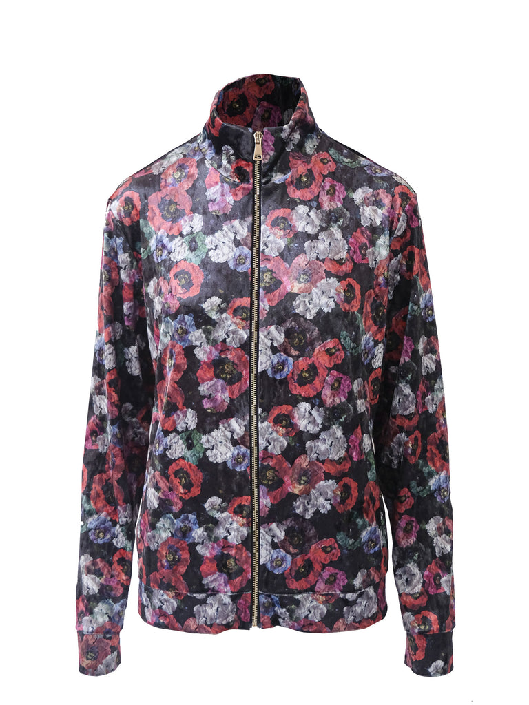 REINE - jacket with zip and pockets in flowers print hammered chenille
