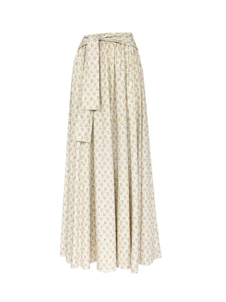 FIORDALISA - long and wide skirt with belt in cotton Ephrussi print