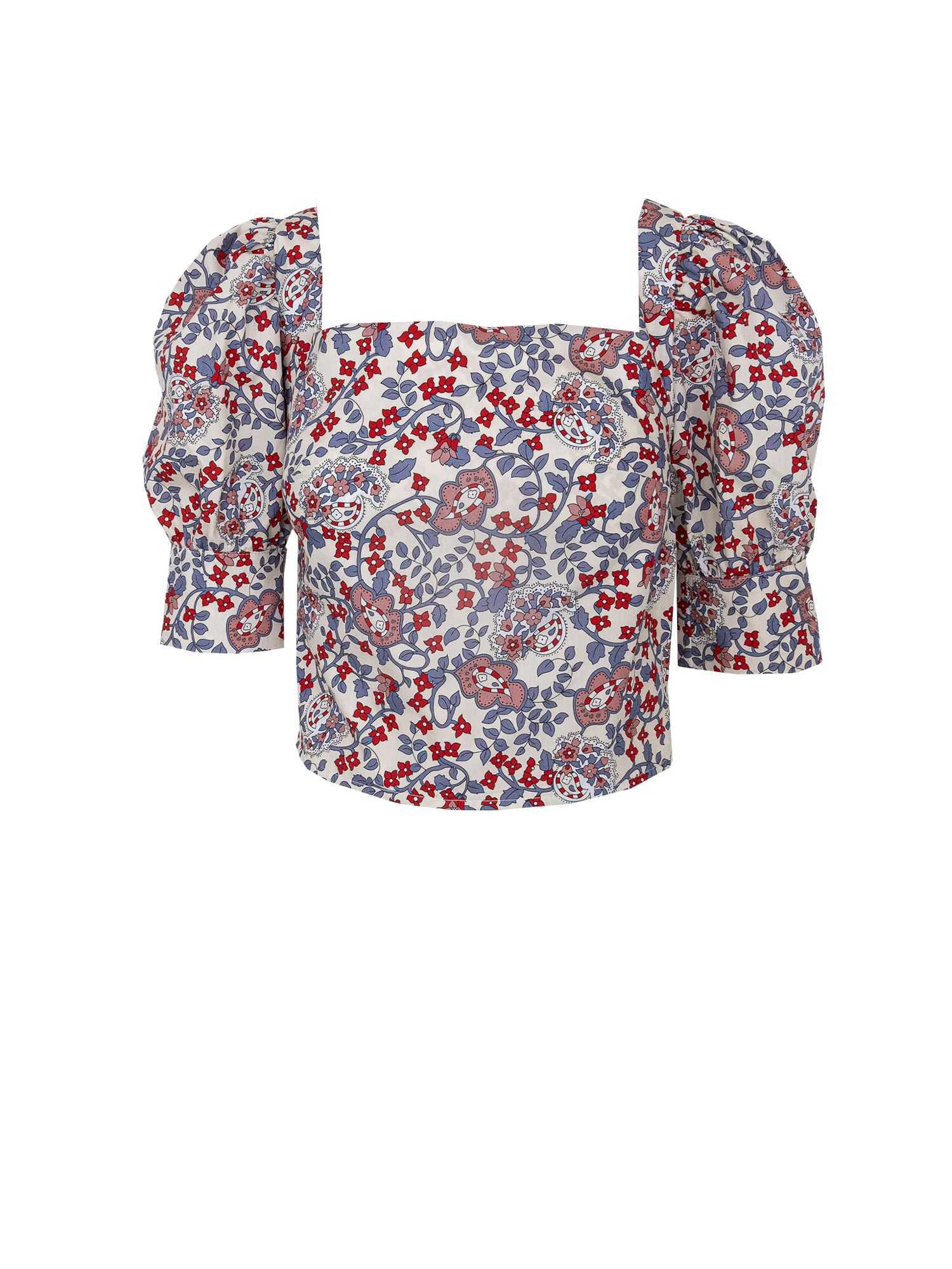 CAMELIA - square neck top  with puffball sleeves in cotton Kew print