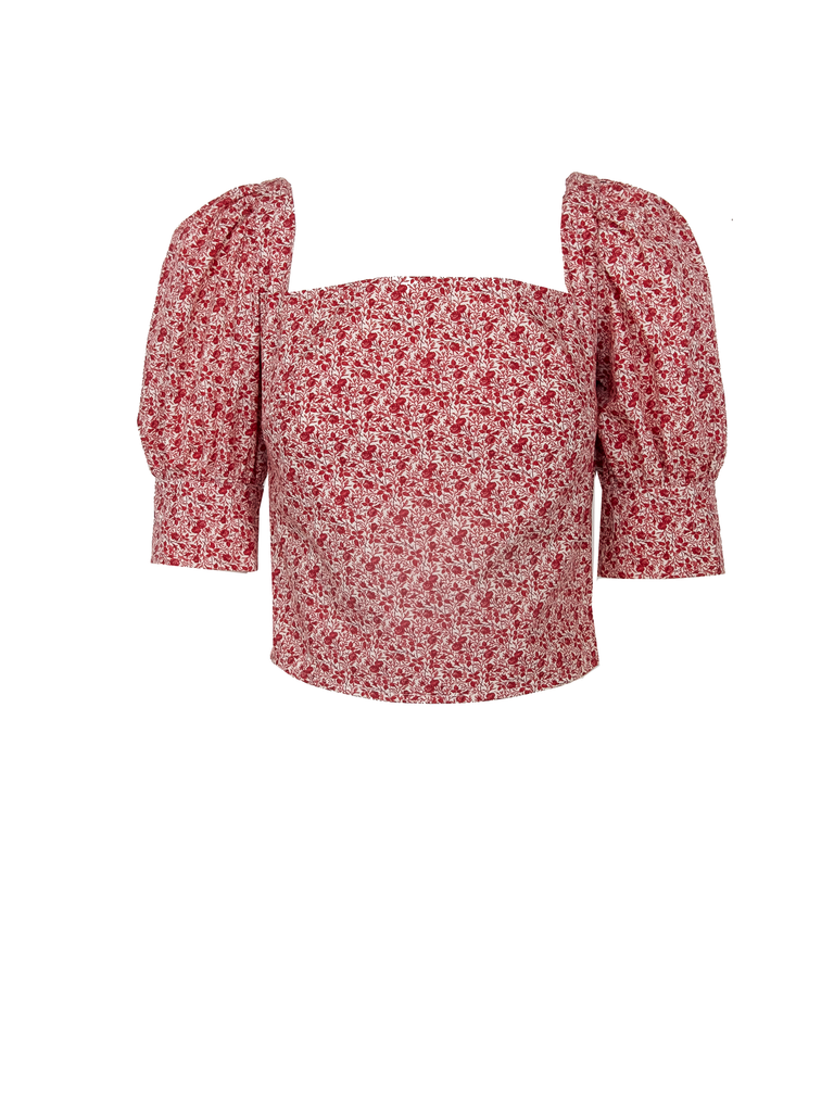 CAMELIA - square neck top  with puffball sleeves in cotton Mirabell print