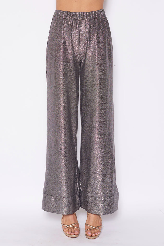 AIDA - palazzo trousers with side pockets in silver lurex
