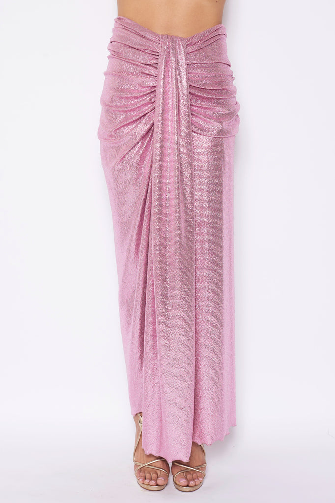 AMANDA - long skirt with slit in silver lurex