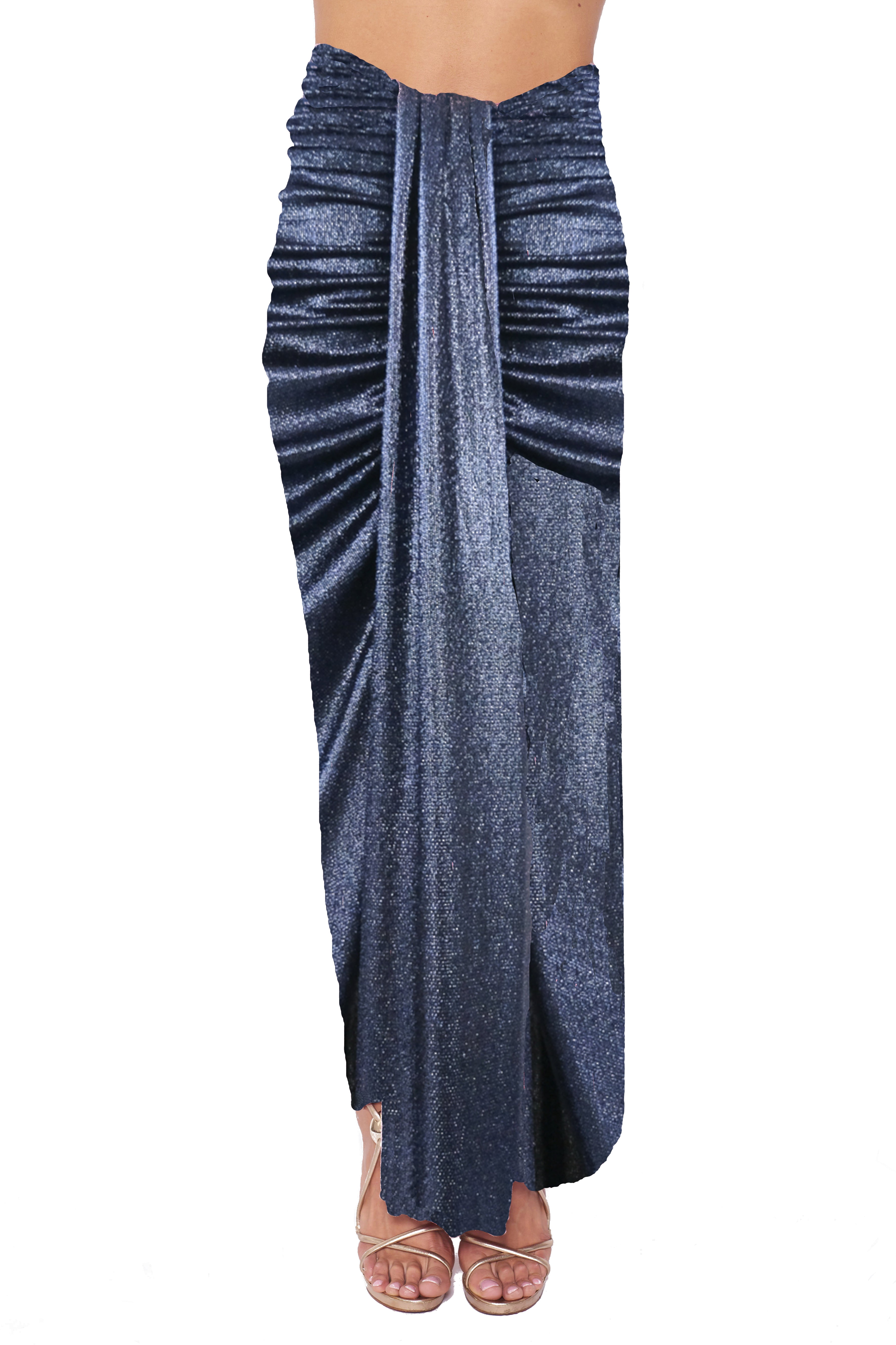 AMANDA - long blue lurex skirt with a slit