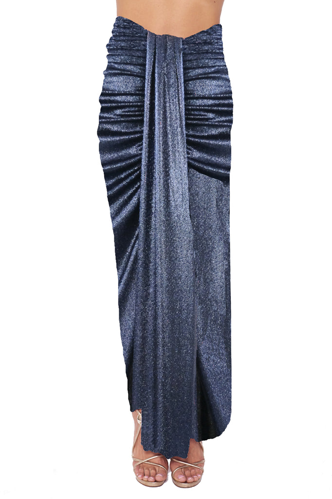 AMANDA - long skirt with slit in blue lurex