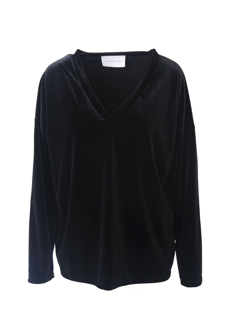 EVA - sweatshirt over with V neck in black chenille