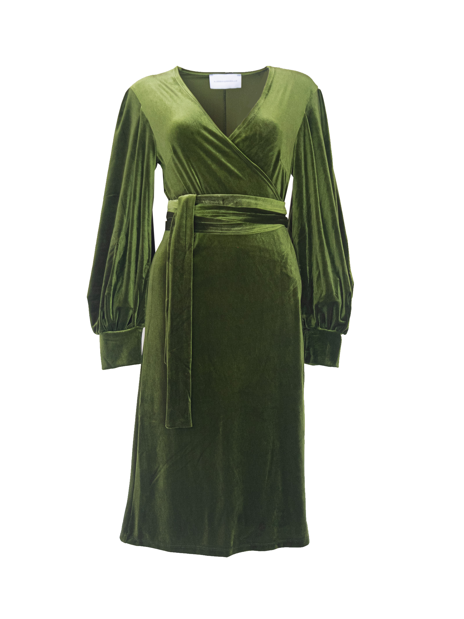 FIAMMA - wrap dress with sash in green chenille