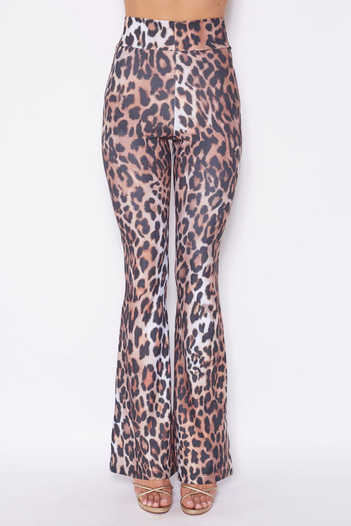 LOLA - flared trouser with high waist in print earth lycra