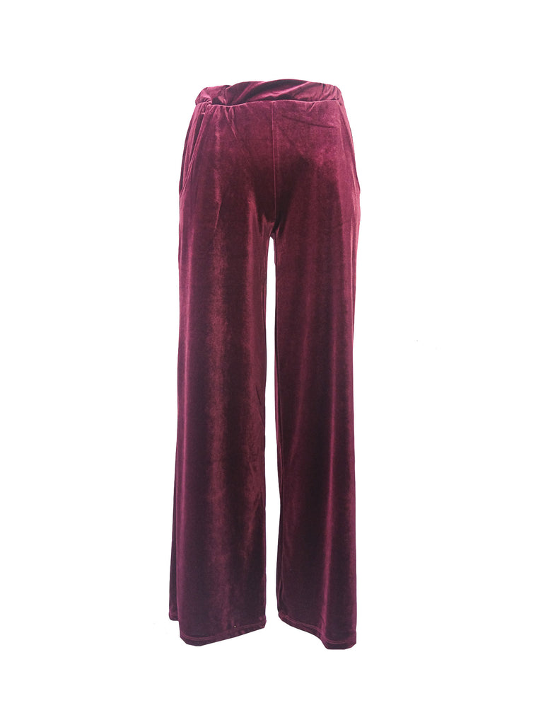 MAXIE - palazzo trousers with side pockets in bordeaux chenille