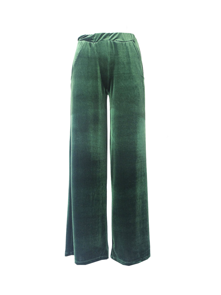 MAXIE - palazzo trousers with side pockets in green chenille
