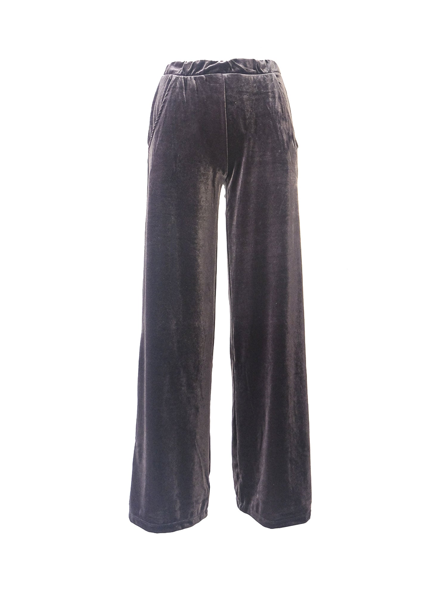 MAXIE - palazzo trousers with side pockets in brown chenille