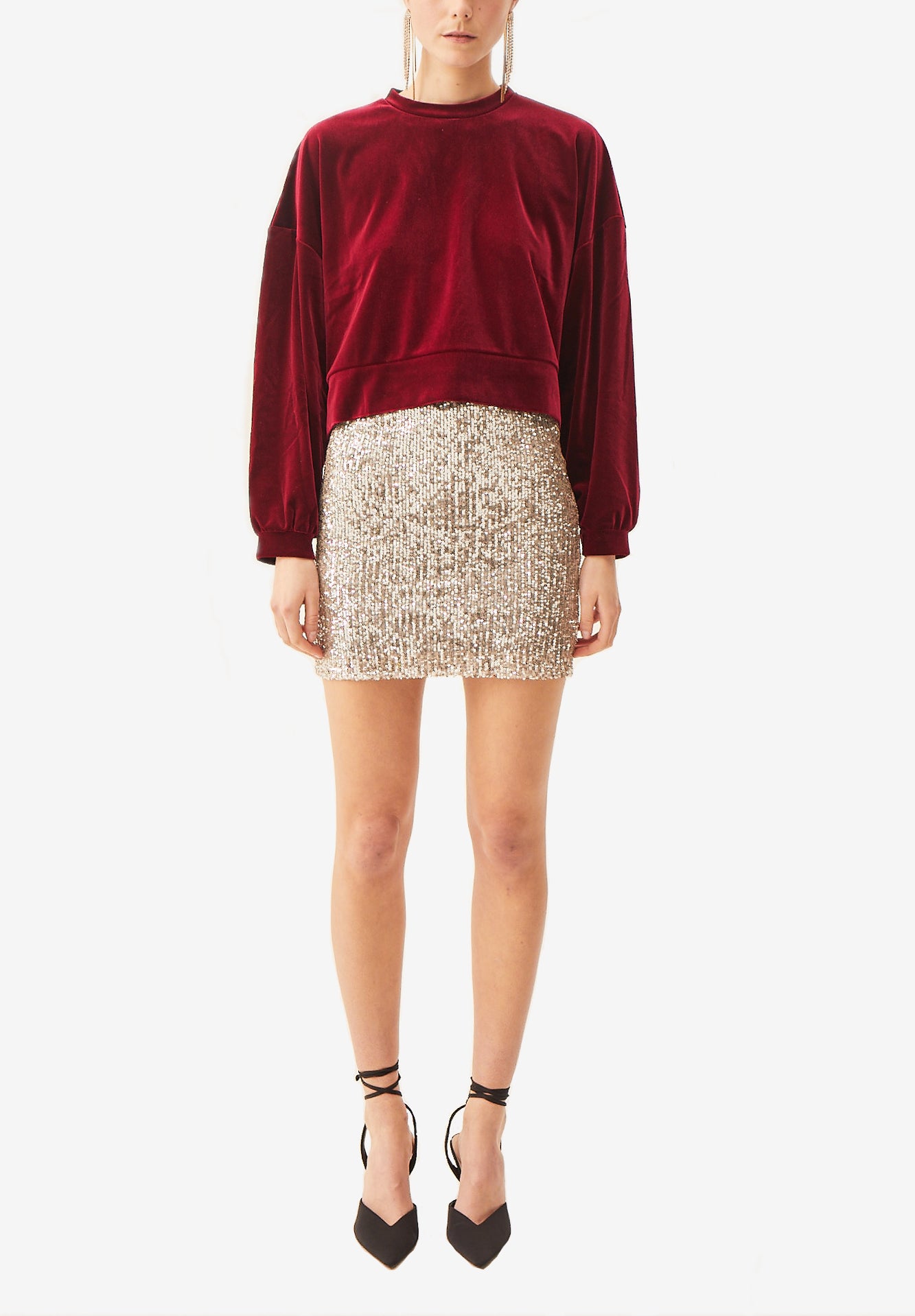 LINDA - short burgundy sequin skirt