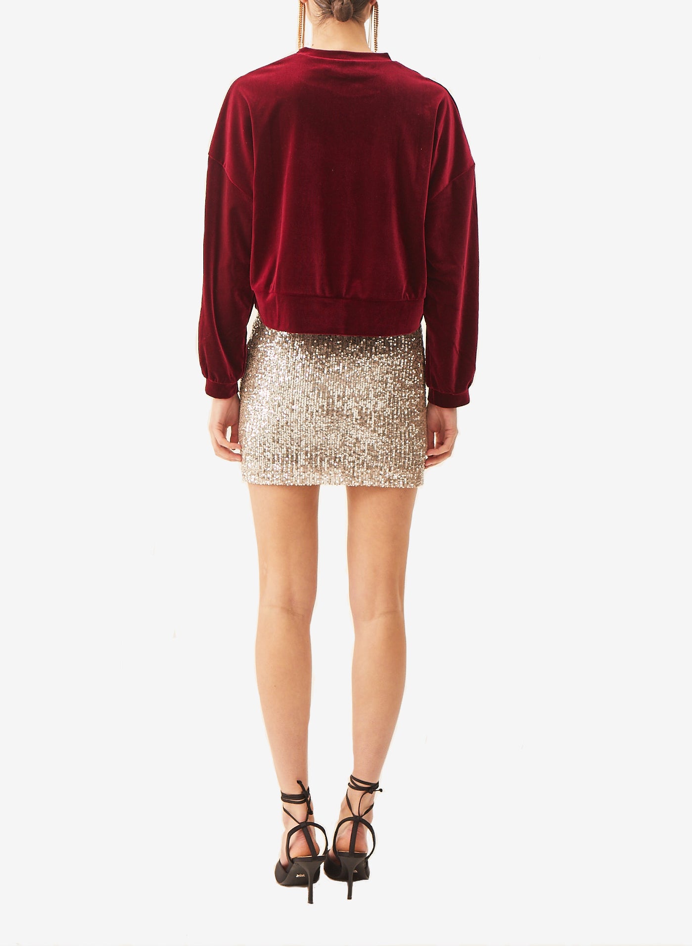 LINDA - short burgundy sequin skirt