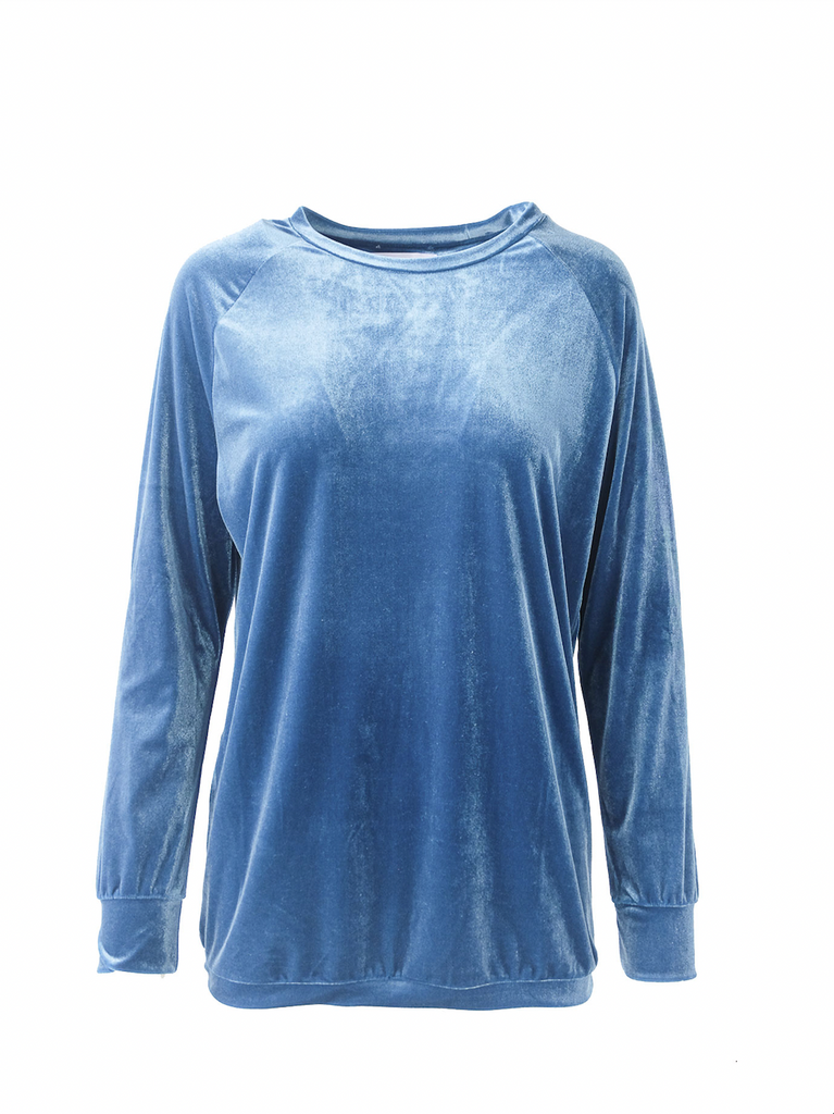 FLORA - Round-necked sweatshirt in teal chenille