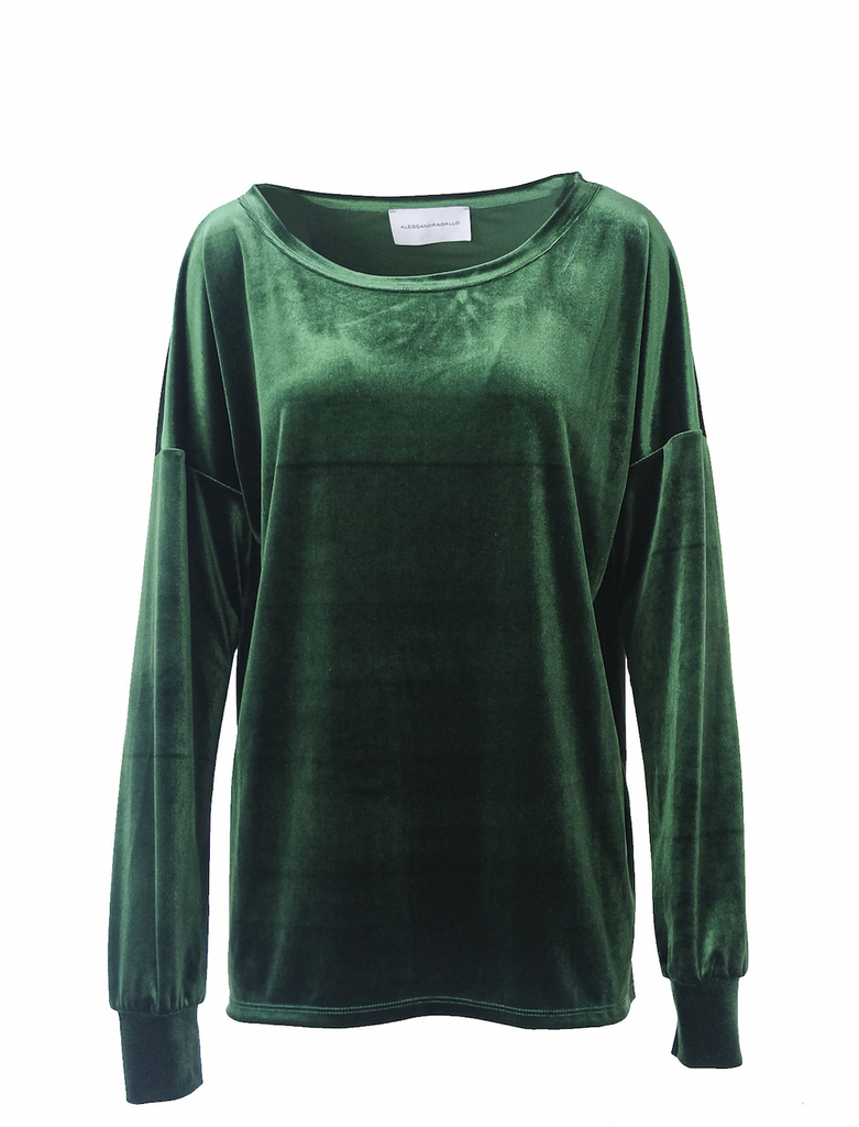 LAVINIA - sailor neckline sweatshirt green chenille