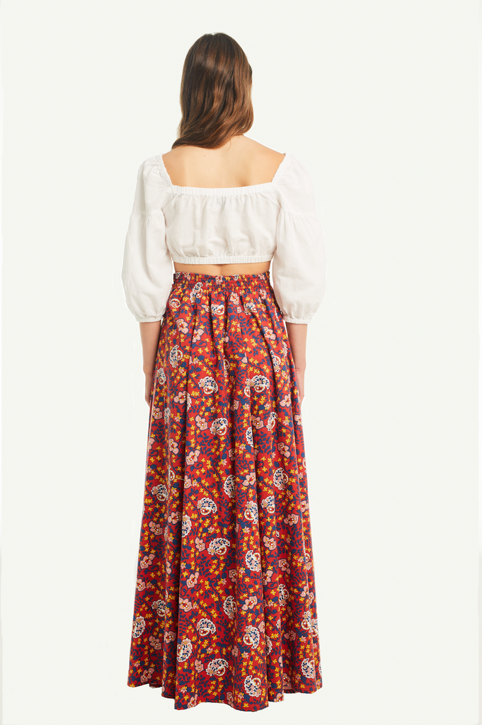 FIORDALISA - long and wide skirt with belt in cotton broderie anglaise