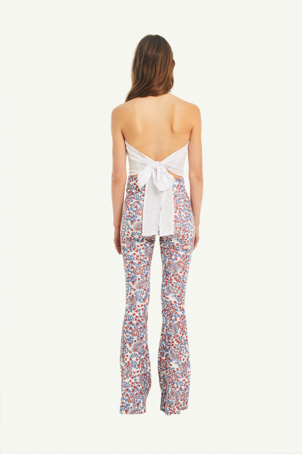 ORCHIDEA - blouse with front volant and nude back in cotton Pergola print