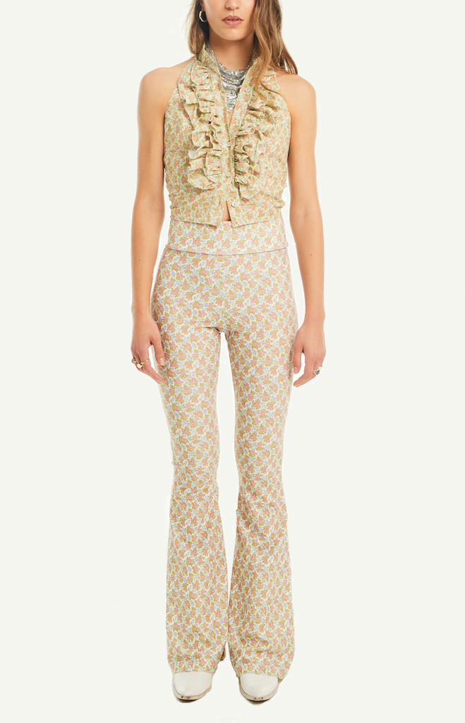 LOLA - flared trousers in lycra Mirabell print