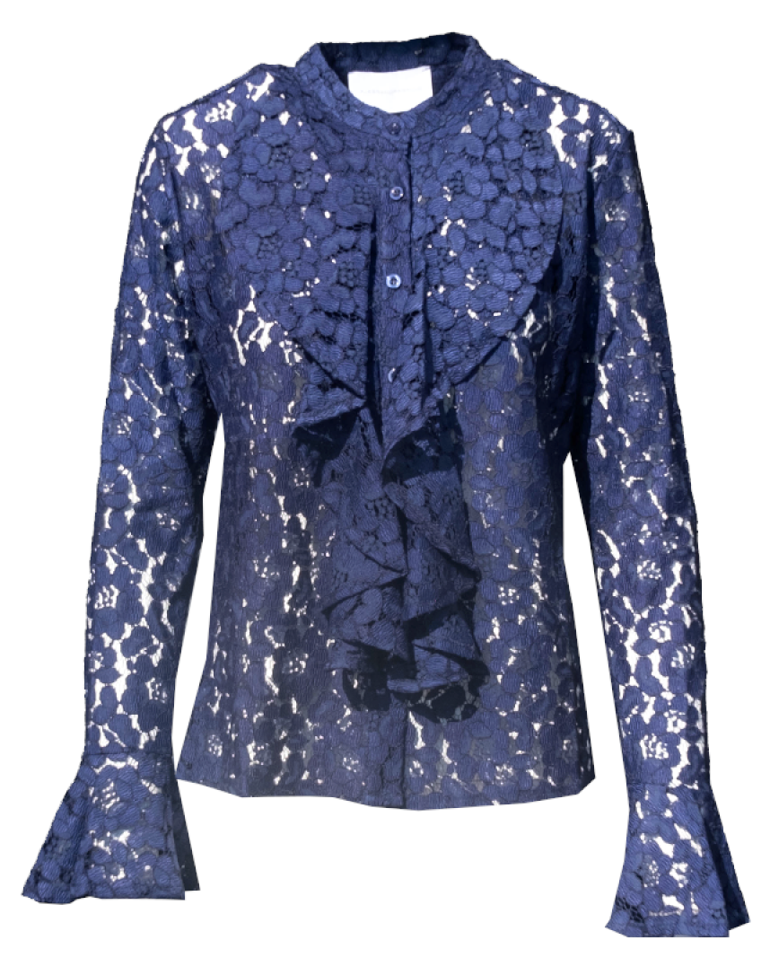 SOFIA - shirt with volant in lace blue