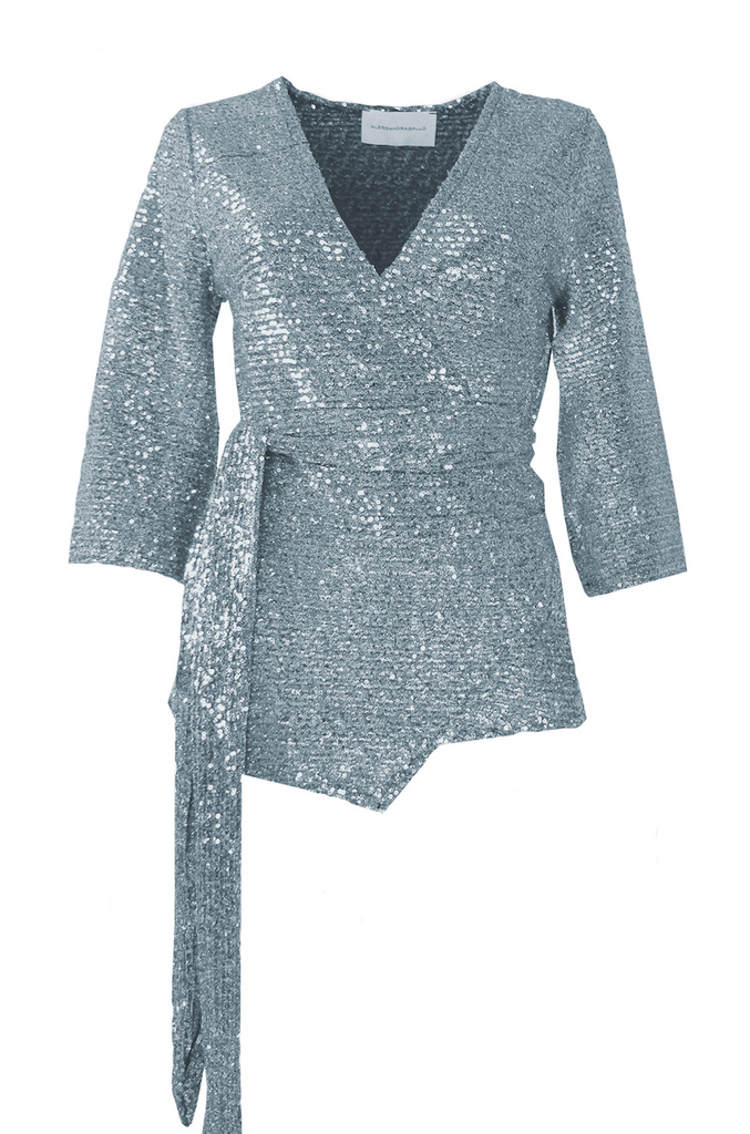 LEONORE - kimono blouse in light blue sequin
