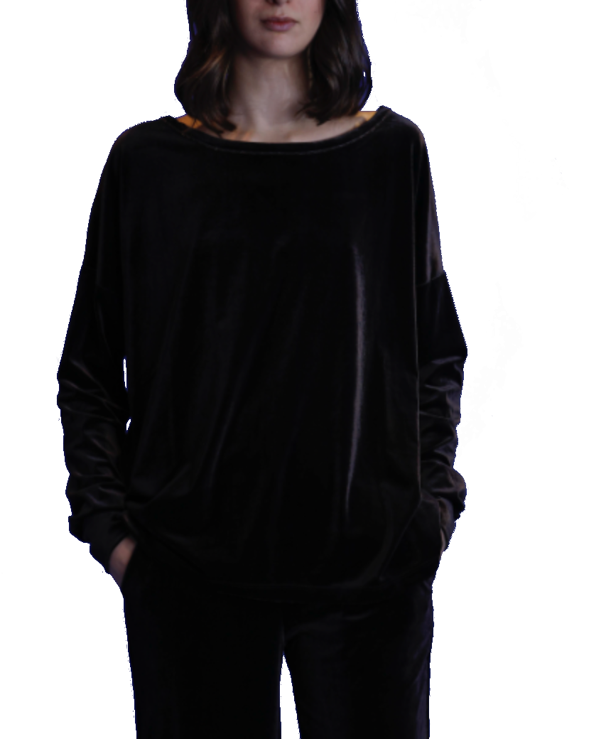 LAVINIA - sailor neckline sweatshirt in sparkling black chenille