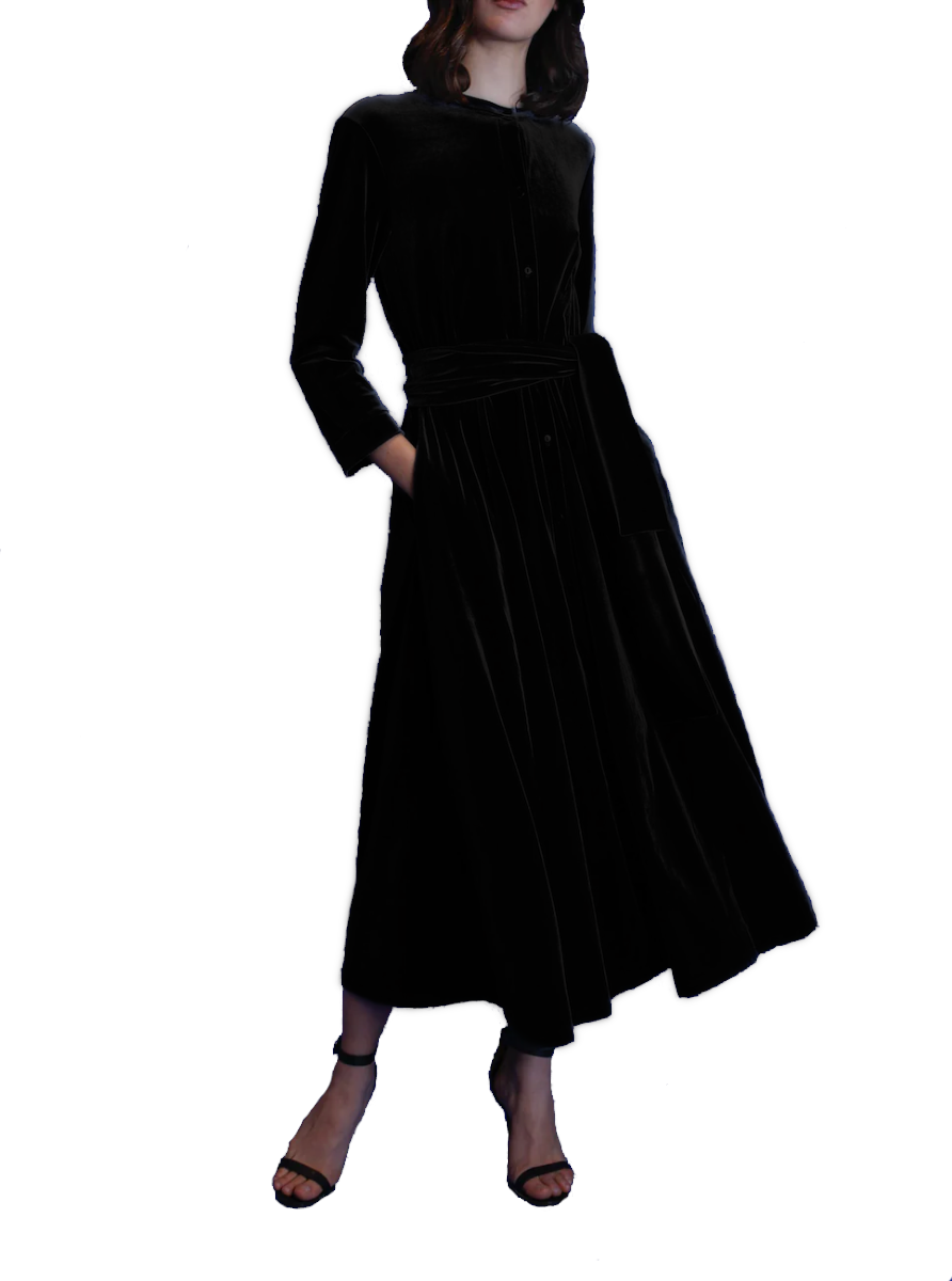 CLELIA MIDI - midi black chenille shirt dress