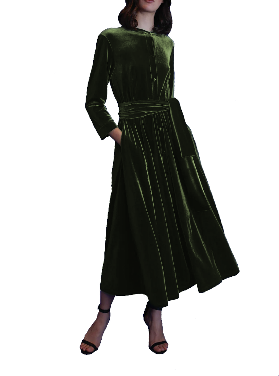 CLELIA MIDI - midi green chenille shirt dress