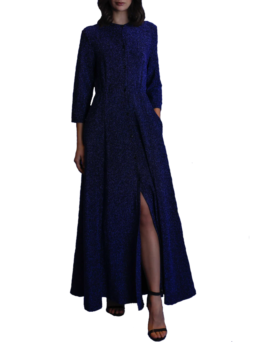 CLELIA - long blue lurex shirt dress