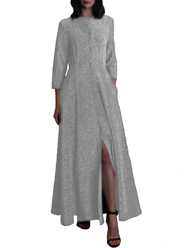 CLELIA - long chemisier dress in silver lurex