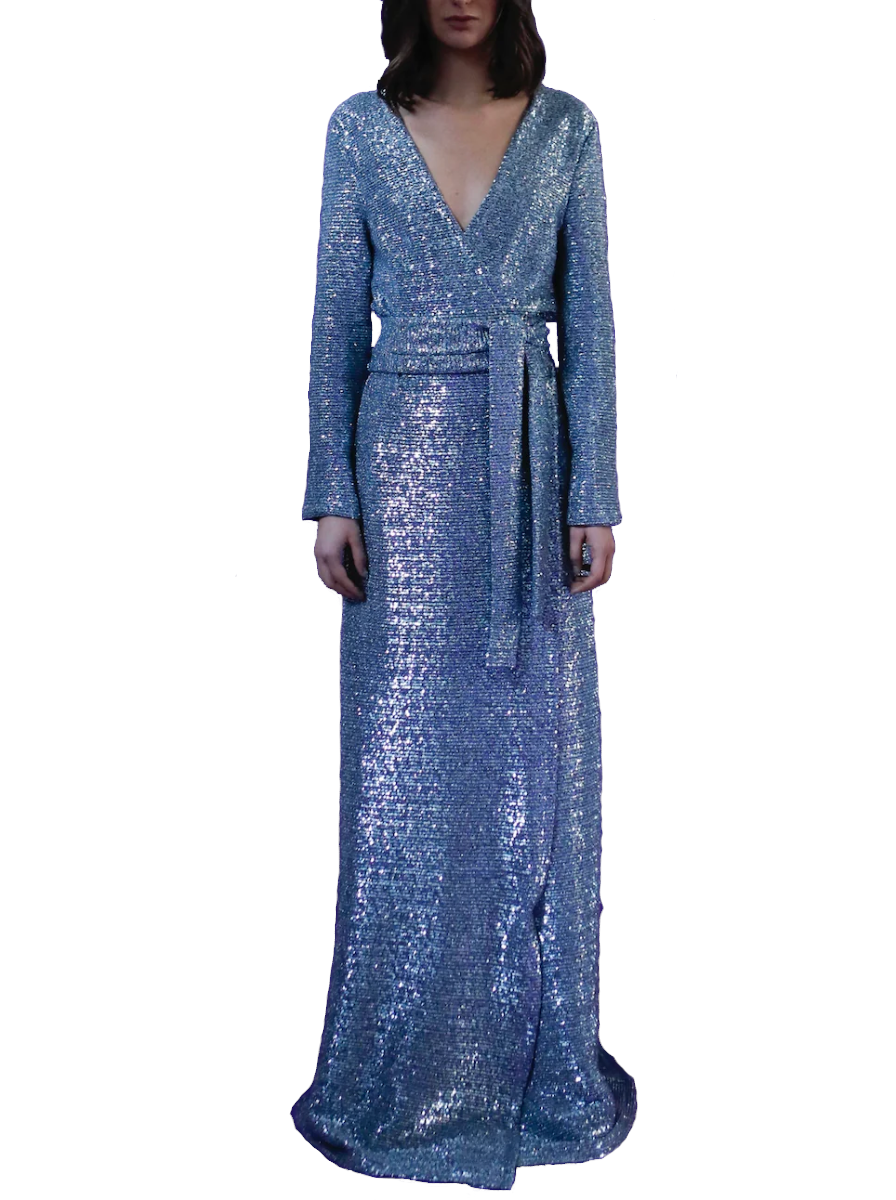 LETIZIA - long dress in light blue pailettes