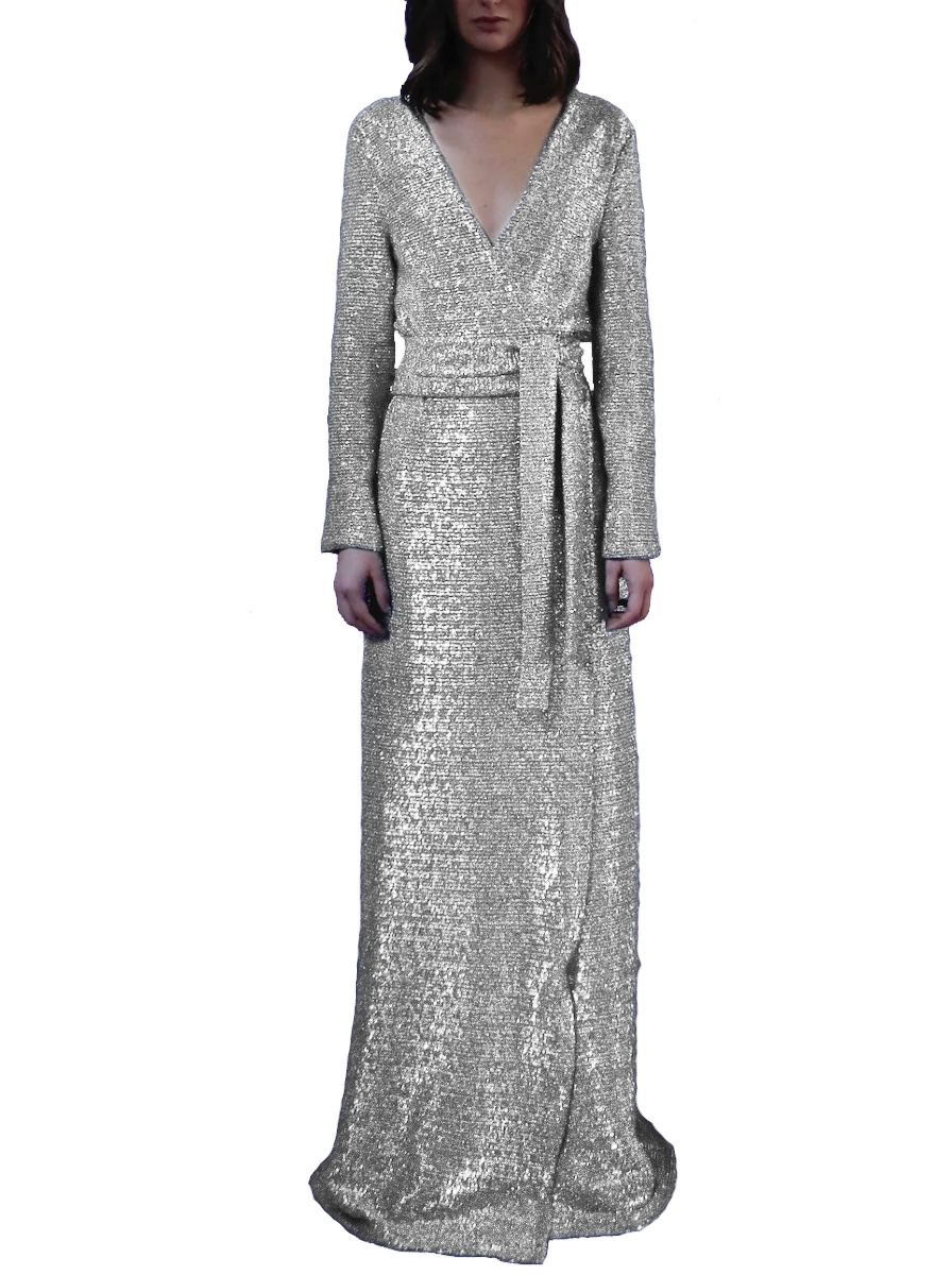 LETIZIA - long silver sequin dress