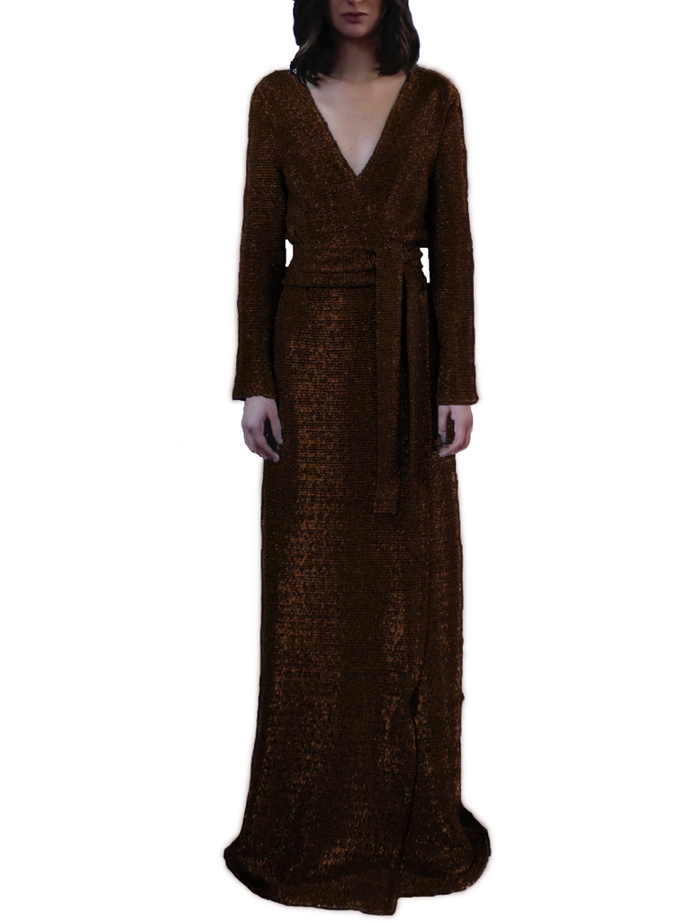 LETIZIA - long dress in brown pailettes