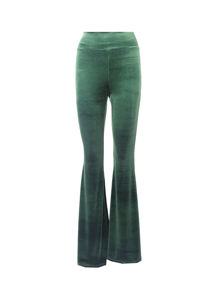 LOLA - flared trousers with high waist in emerald green chenille