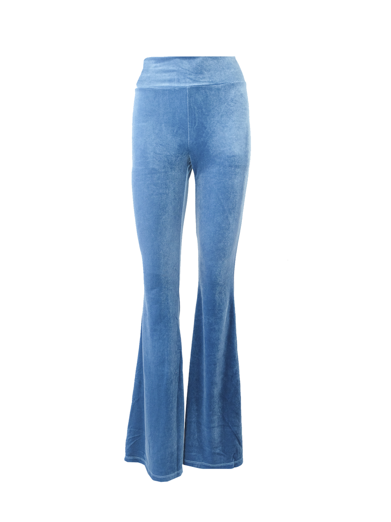 LOLA - flared trousers with hight waist in teal chenille
