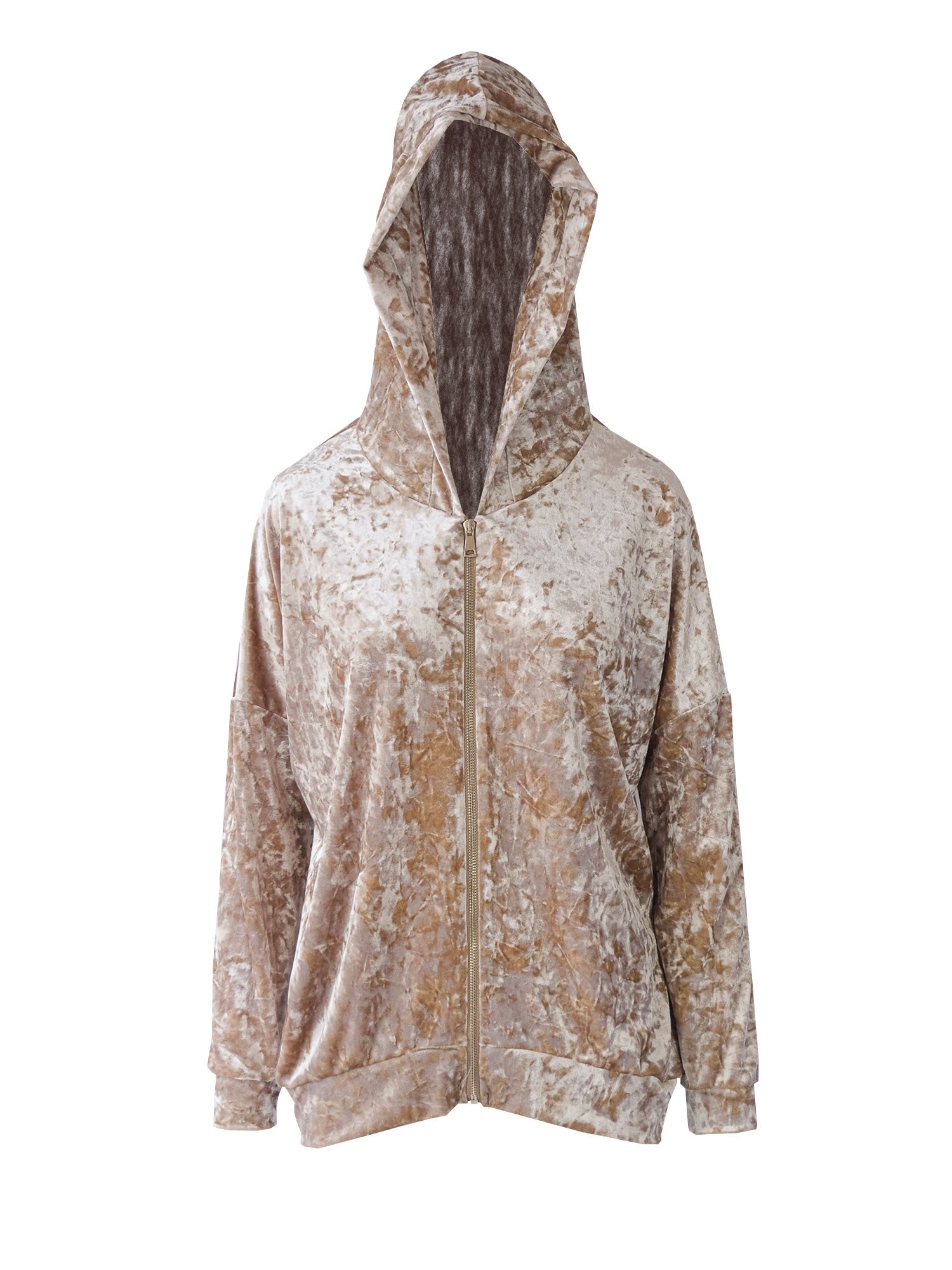 ADRIEN - hoodie with zip in champagne hammered chenille