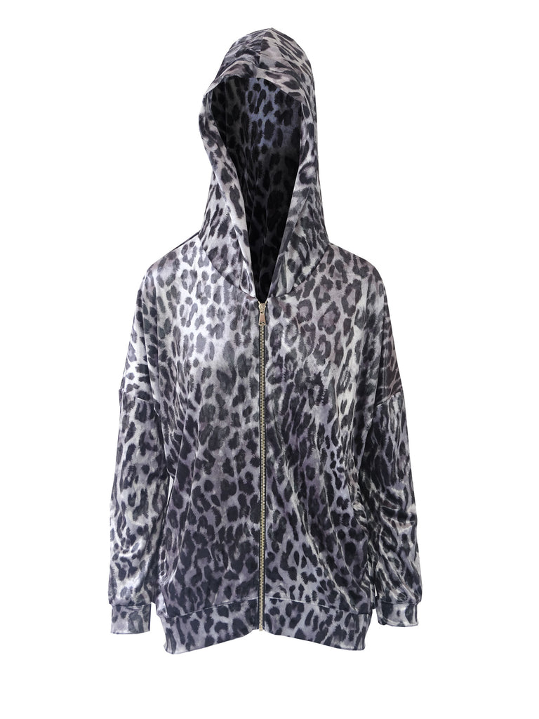 ADRIEN - hoodie with zip in grey animalier hammered chenille
