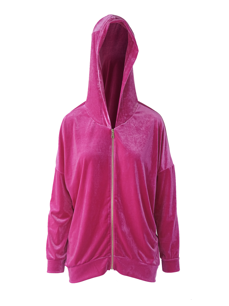 ADRIEN - hoodie with zip in fuchsia chenille