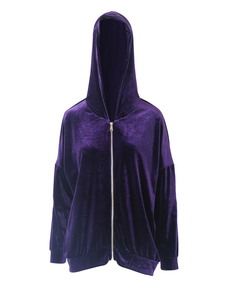 ADRIEN - hoodie with zip in purple chenille