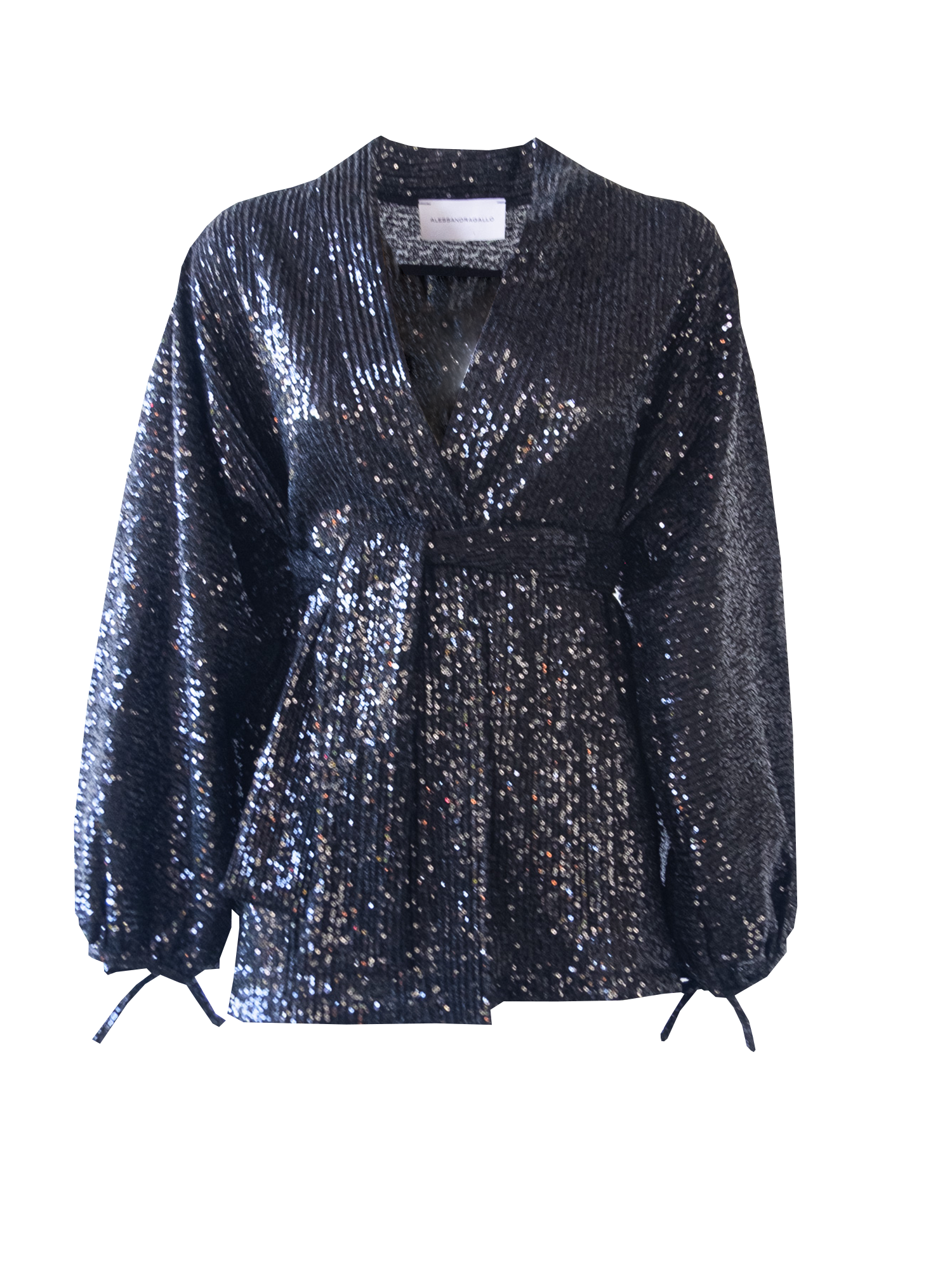 AMELIA - shirt with wide sleeves and sash in black sequins