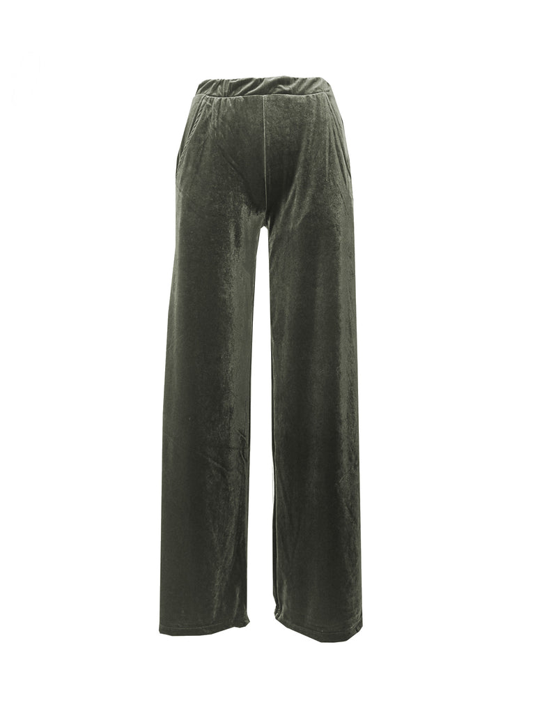 MAXIE - palazzo trousers with side pockets in army green chenille